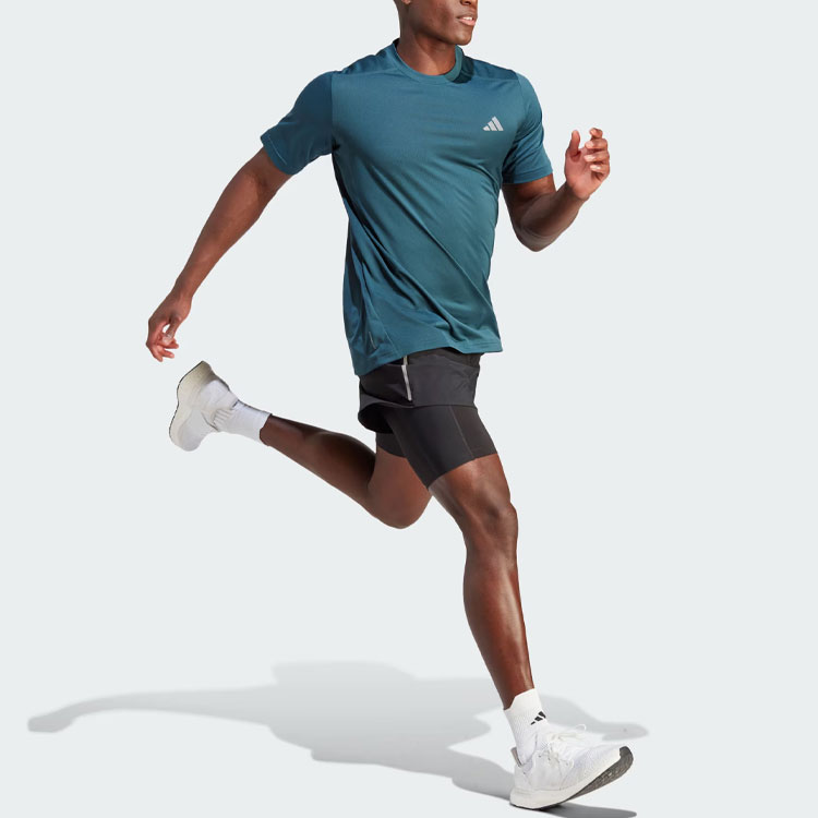 Adidas Ultimate Running T Shirts Men’s Arctic Ocean Blue Crew Neck Moderate Straight Fit