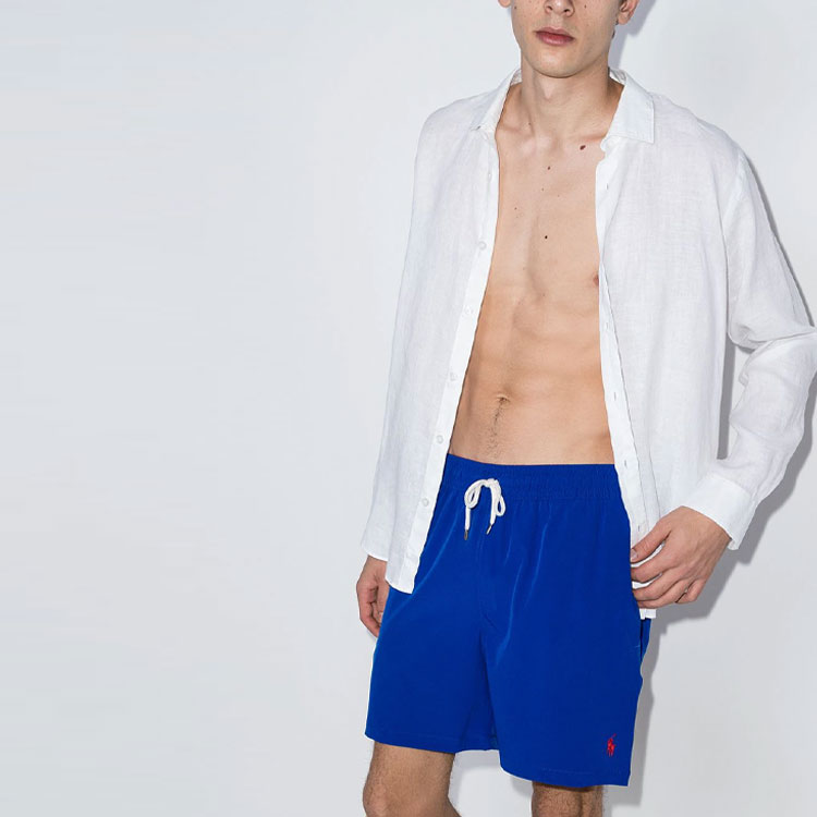 【Replicated_PM】logo-embroidered swim shorts