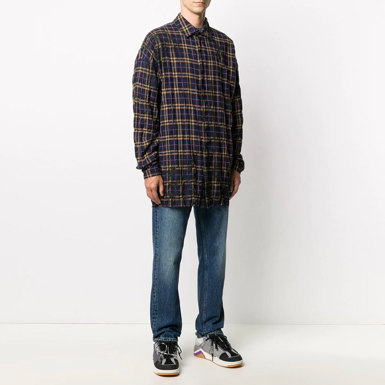 Мужская рубашка PALM Angels SS21 Logo Plaid Shirt (темно-синяя) — фото 4