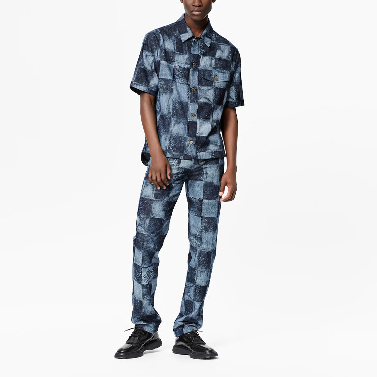 Мужская рубашка Louis Vuitton Denim Check (синяя) — фото 4