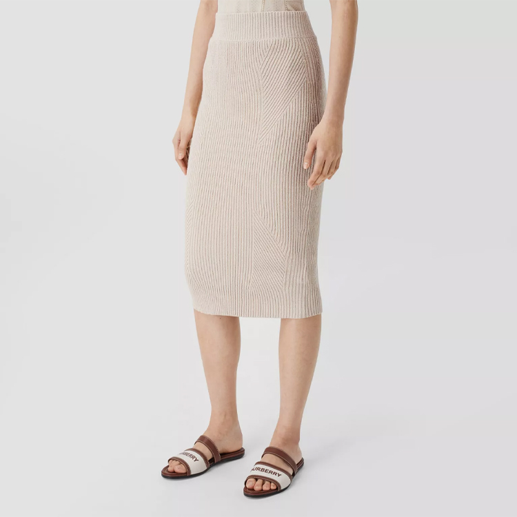 Женская юбка Burberry Ribbed Pencil Skirt (бежевая) — фото 4