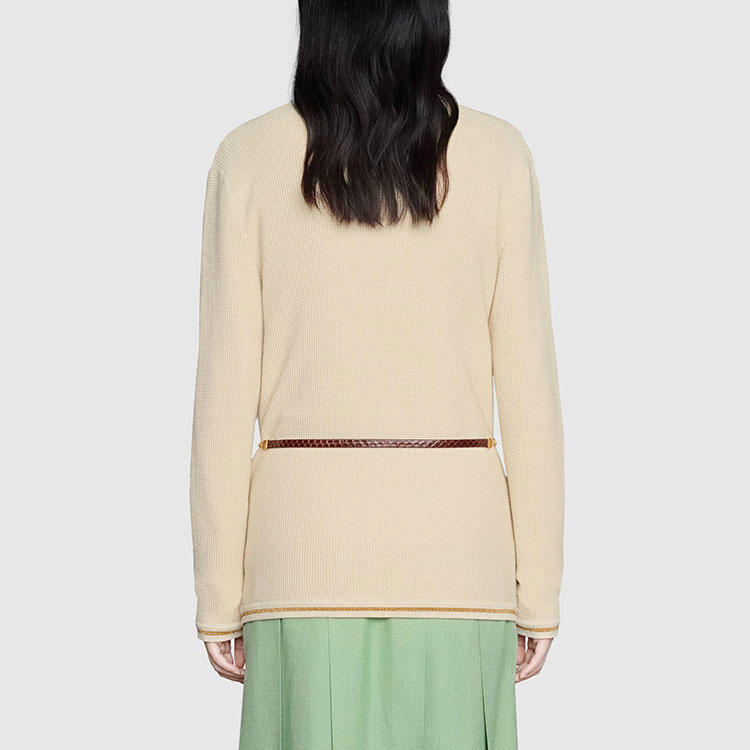 Женский кардиган Gucci Double G Chain Wool Cardigan (белый) — фото 7