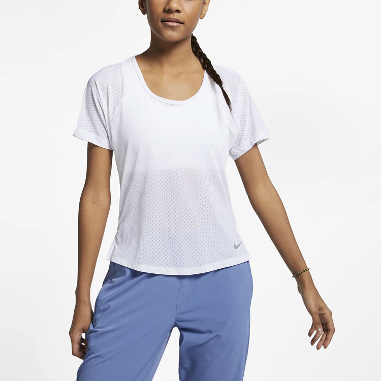 Женская футболка Nike Breathe Miler (белая) — фото 4