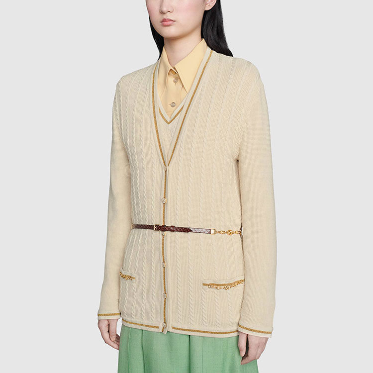 Женский кардиган Gucci Double G Chain Wool Cardigan (белый) — фото 5