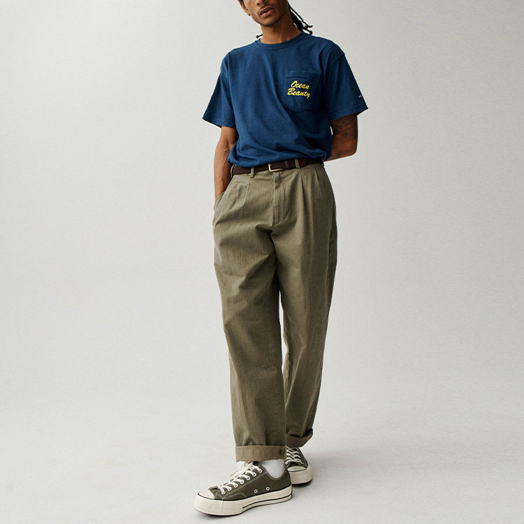 Штаны NOAH Double Pleat Herringbone Trouser (серые) — Синий — фото 5