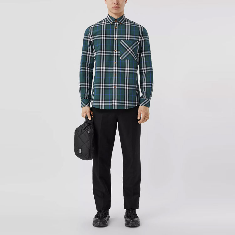 Мужская рубашка Burberry (зеленая) — фото 4