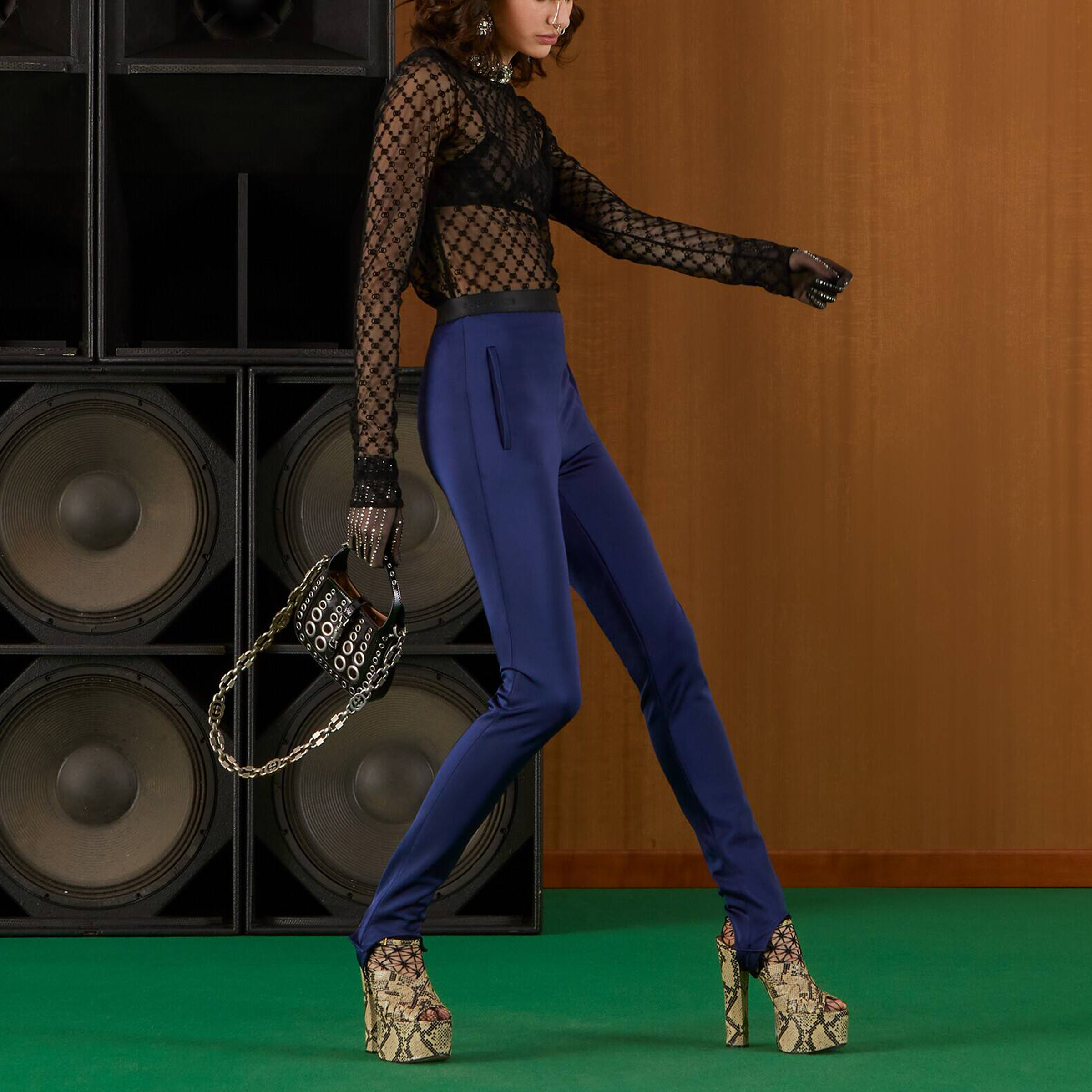 Женские штаны Gucci Lycra Stirrup Pants (синие) — фото 4