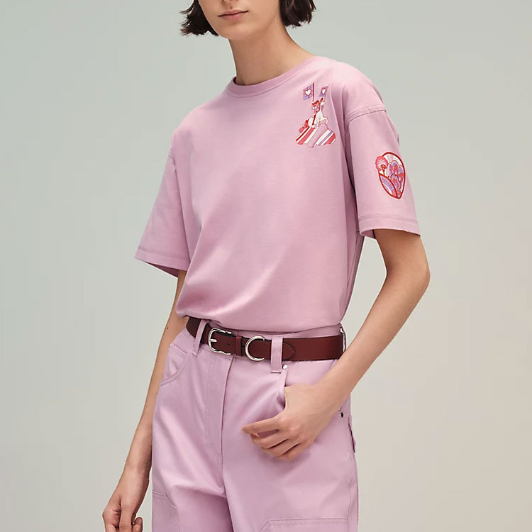 Женская футболка Hermes SS22 (розовая) — фото 3
