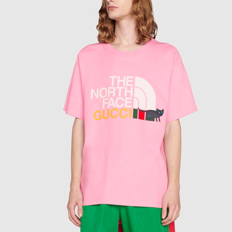 Мужская футболка Gucci x THE NORTH FACE (розовая) — фото 4