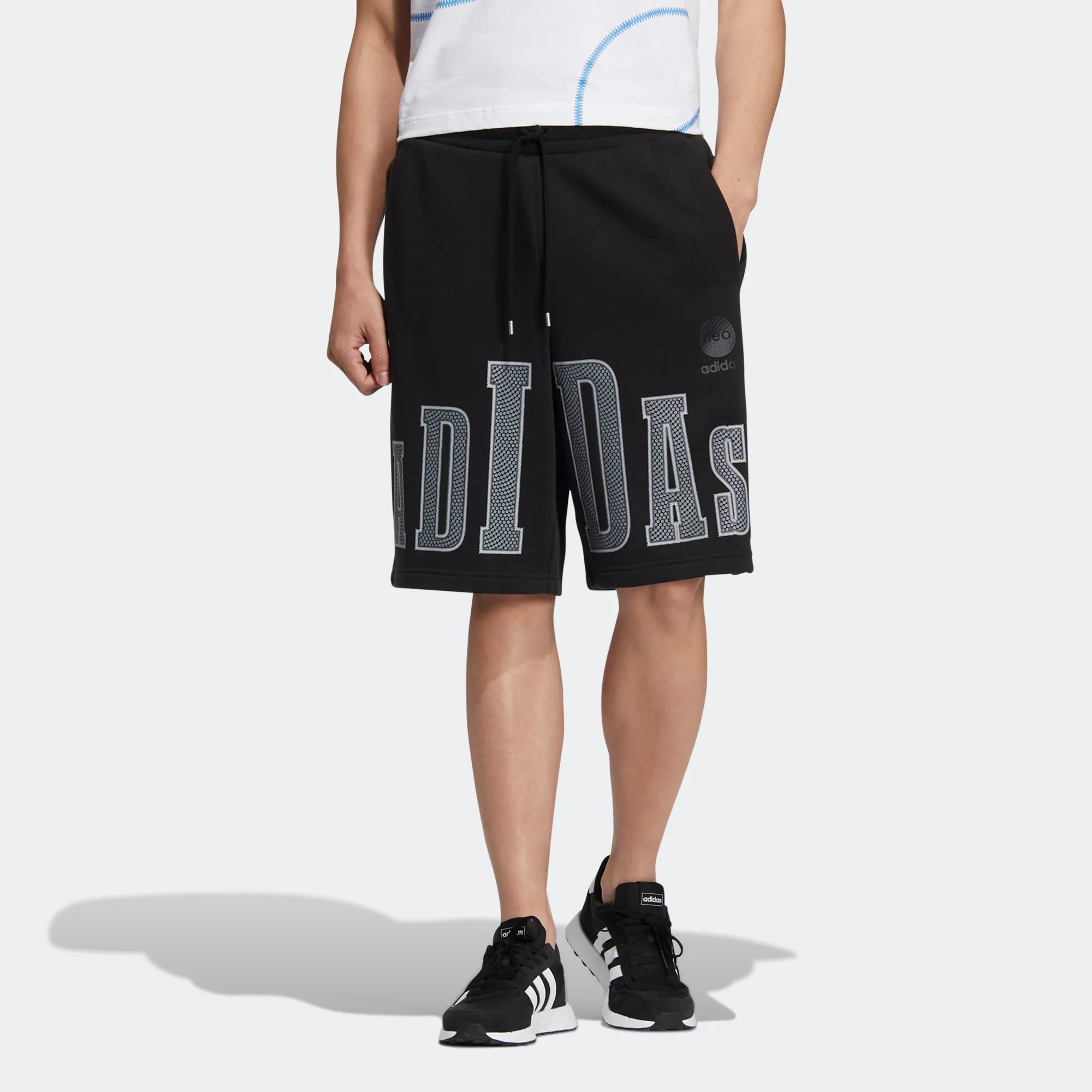adidas neo Big Logo Print Sports Shorts Black