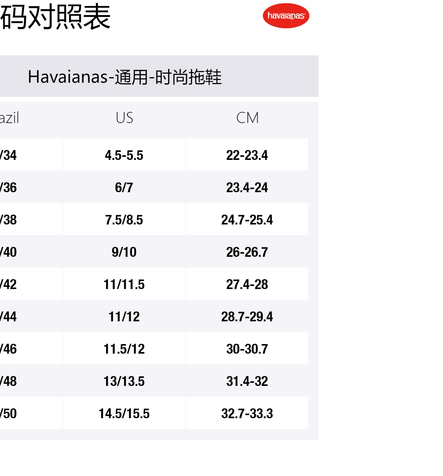 Size Table