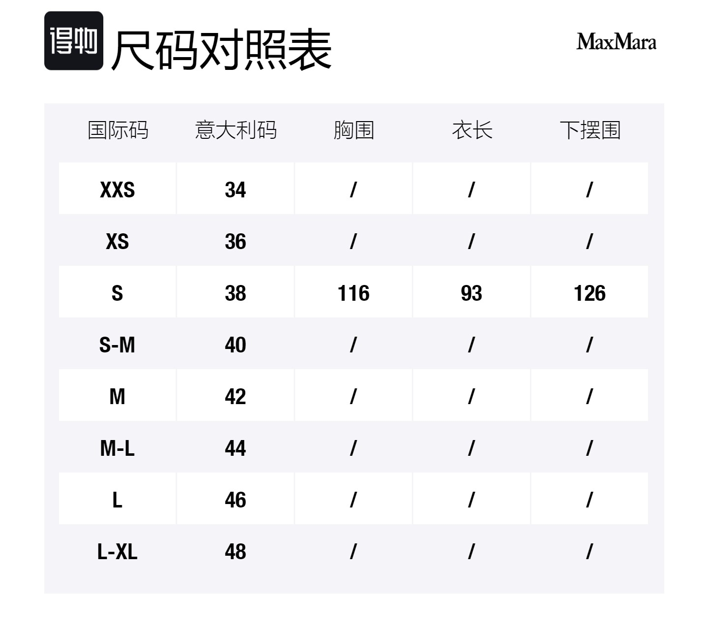 Size Table