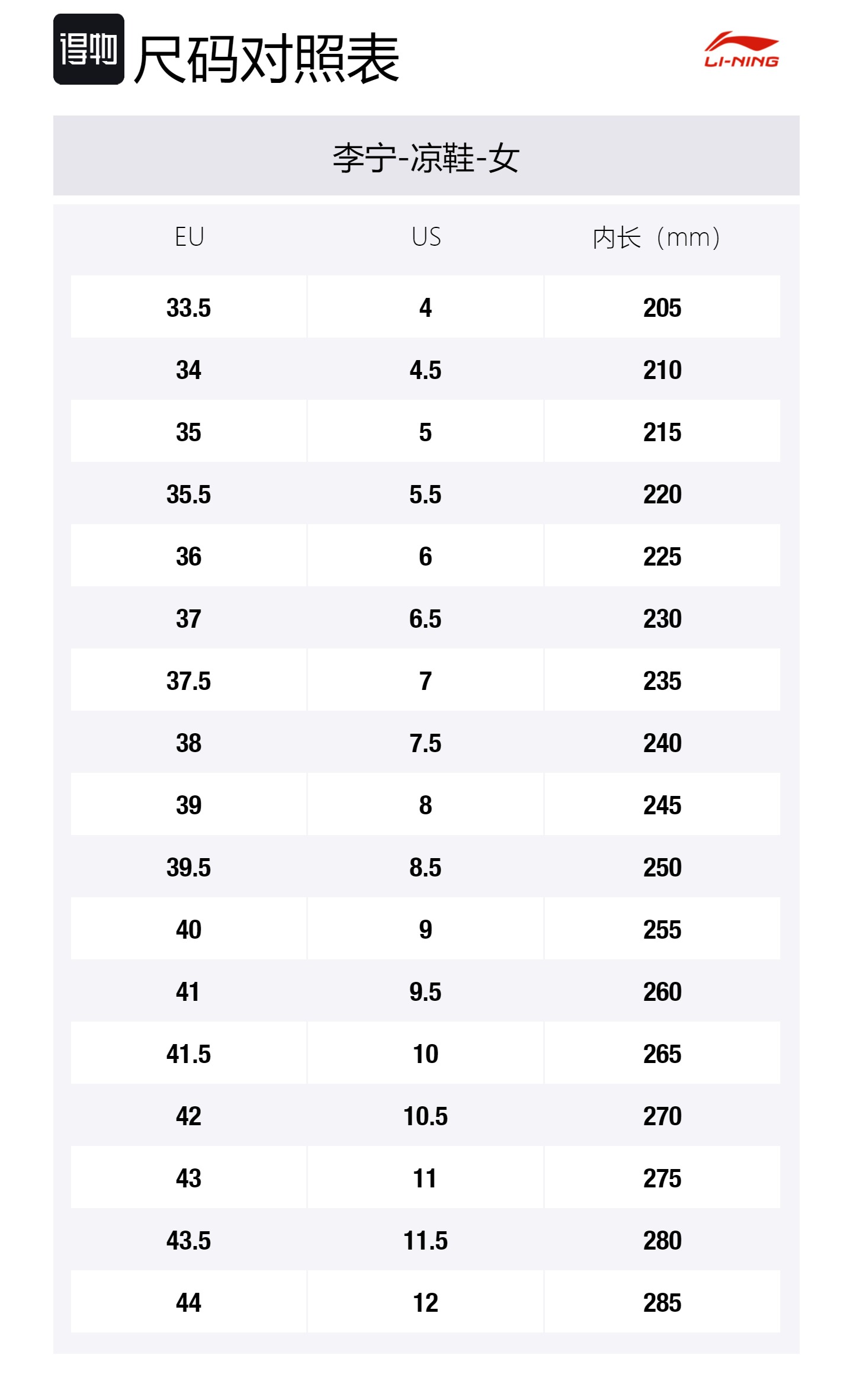 Size Table
