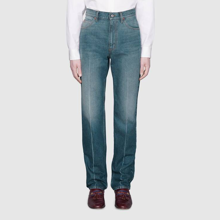 Мужские штаны Gucci Tapered Jeans (голубые) — фото 4