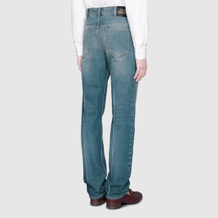 Мужские штаны Gucci Tapered Jeans (голубые) — фото 7