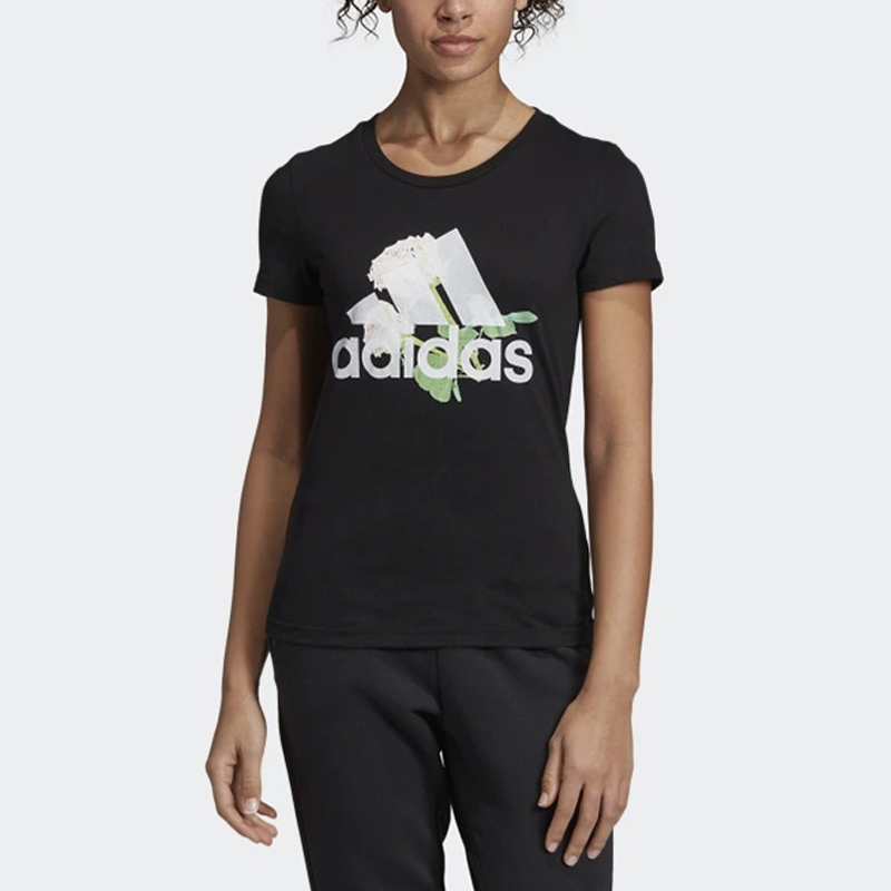 Женская футболка adidas W Mh Flower Tee (черная) — фото 3
