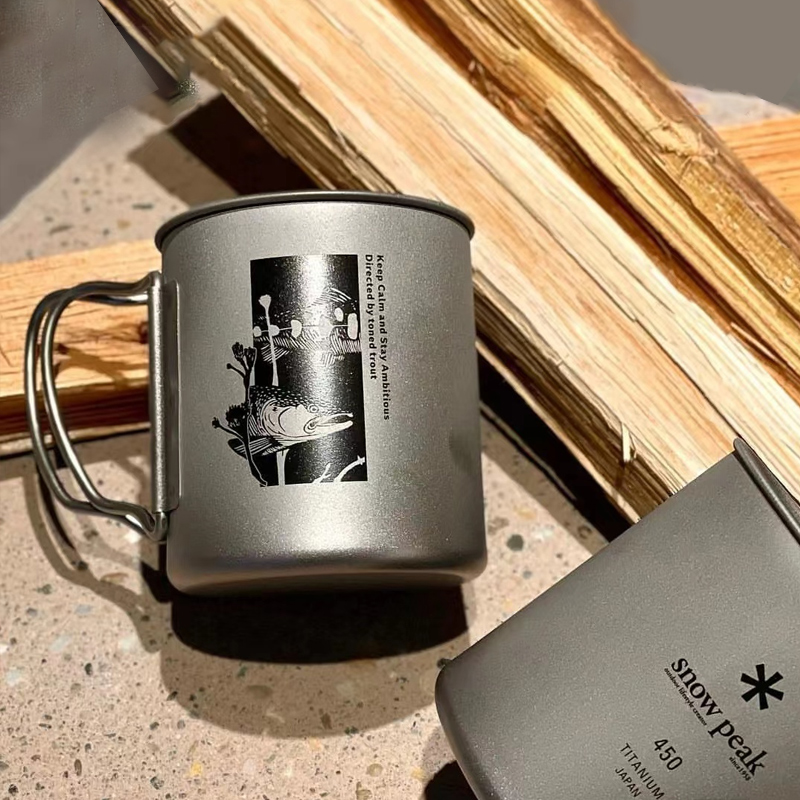 Snow Peak x TONEDTROUT Outdoor Water Equipment 450ml Camping Single Layer Titanium Cup 86.2*91.5mm