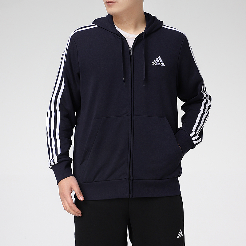Мужская куртка adidas ESSENTIALS M 3S FT FZ HD (синяя) — фото 3