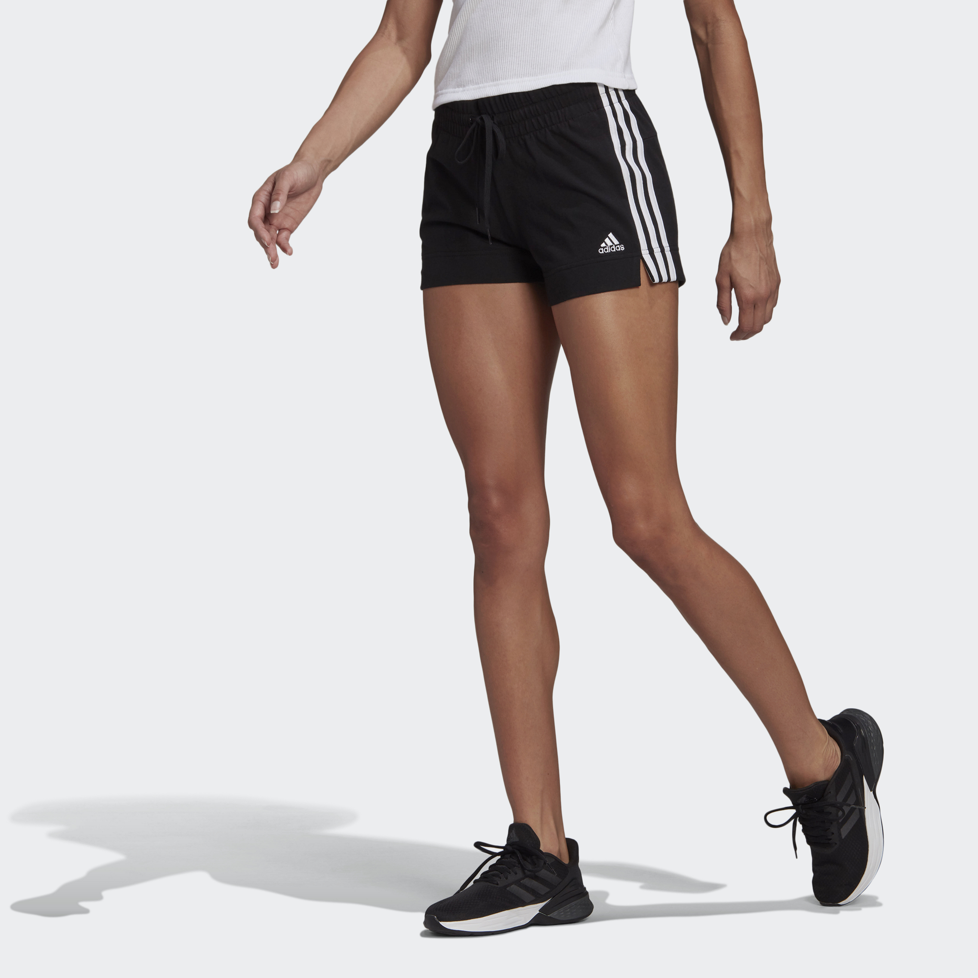 Женские шорты adidas ESSENTIALS SLIM 3-STRIPES SHORTS (черный) — фото 2