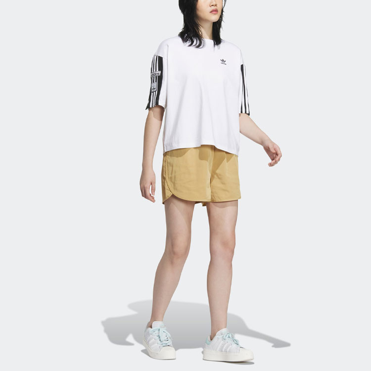 Adidas Originals Sports Shorts Women’s Light Gold White Moderate Knitted Shorts