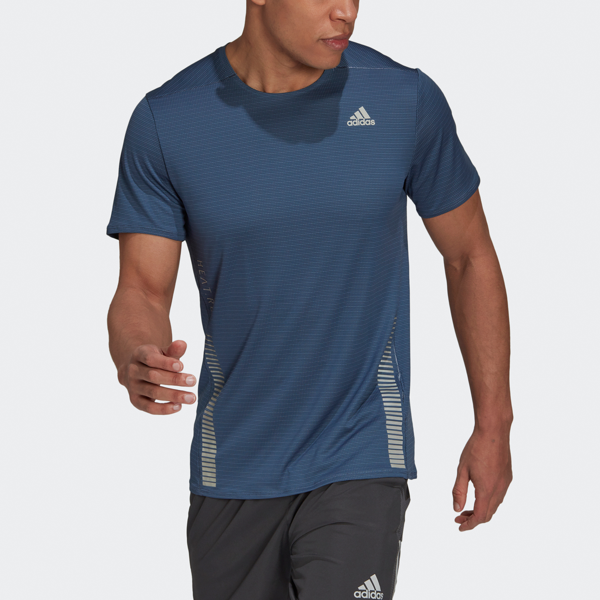 Adidas Running T Shirts Men’s Tech Blue Crew Neck Moderate Straight Fit