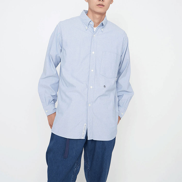 Рубашка nanamica FW21 Button Down Wind Shirt (синяя) — фото 5