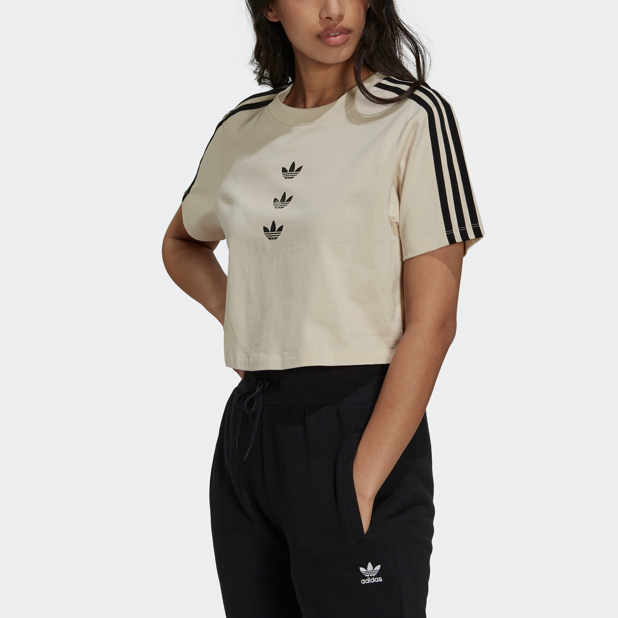 Женская футболка adidas originals logoT (бежево-белая) — фото 3