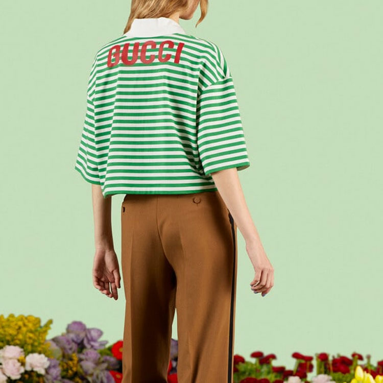 Женская футболка Gucci SS23 Logo Polo (зеленая) — фото 6