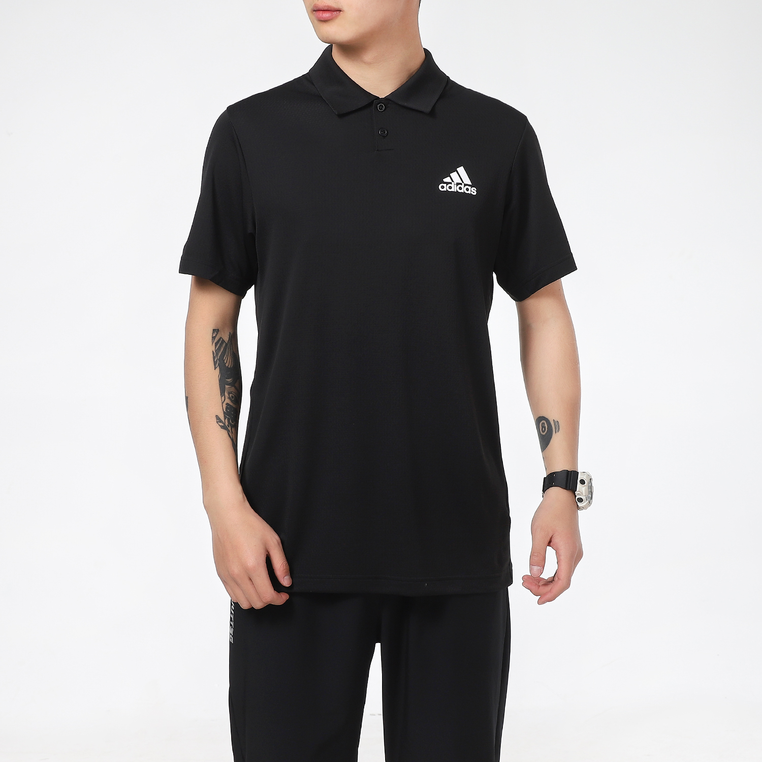 Мужская футболка-поло adidas (черная) — фото 3