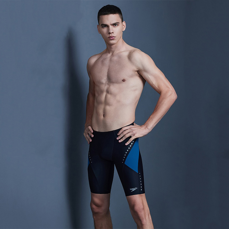 Speedo Swimming Shorts Men’s Black Blue Moderate Mid Length Swim Shorts
