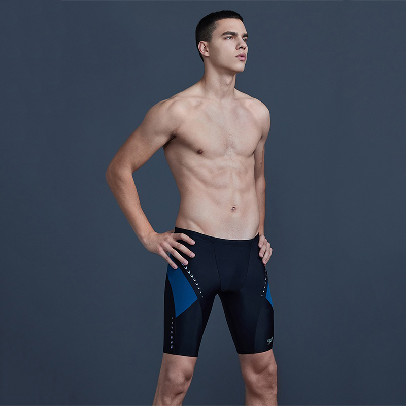 Speedo Swimming Shorts Men’s Black Blue Moderate Mid Length Swim Shorts