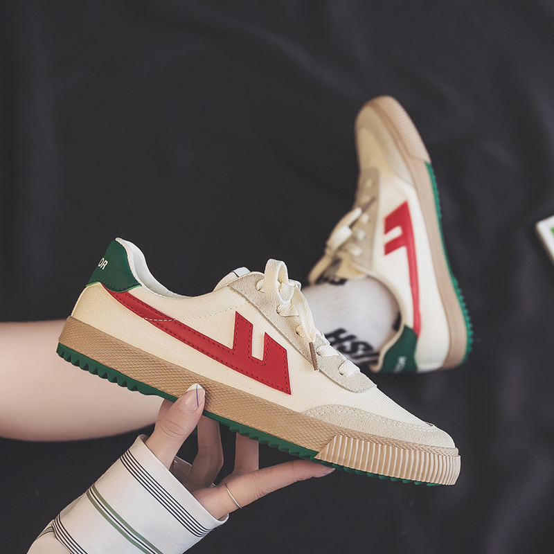 Warrior Wear resistant, Lightweight, Breathable, And Non slip. Low top Canvas Shoes Unisex Beige Red