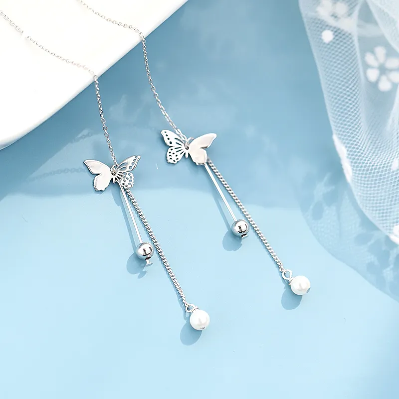 SENDME Drop Earrings Women's Butterfly Fringe Silver Drop Earrings