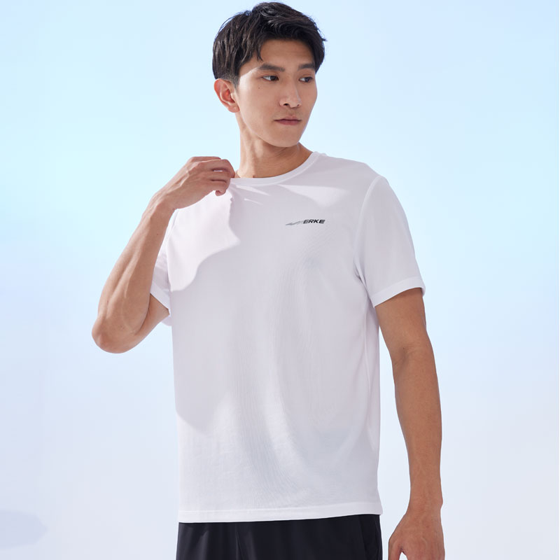 Erke Running T Shirts Men’s True White Crew Neck Moderate Straight Fit