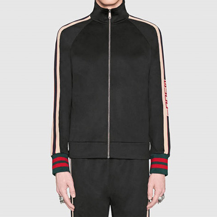 Мужская куртка Gucci Technical Jersey Track Jacket (черная) — фото 7