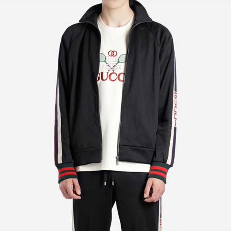 Мужская куртка Gucci Technical Jersey Track Jacket (черная) — фото 10
