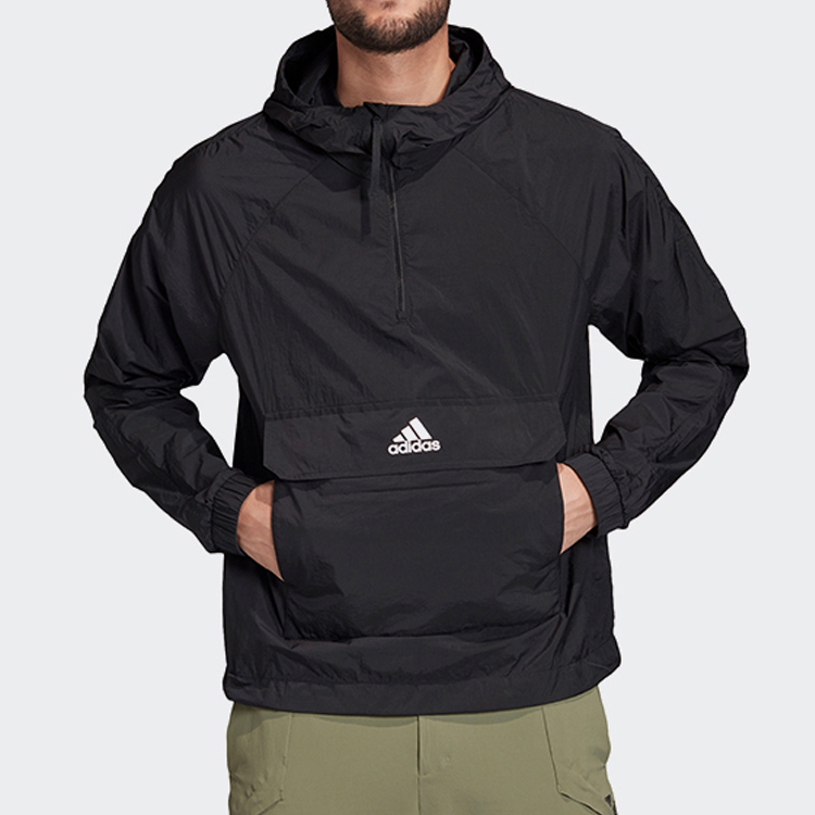 Мужская куртка adidas Logo Hooded Jacket (черная) — фото 3