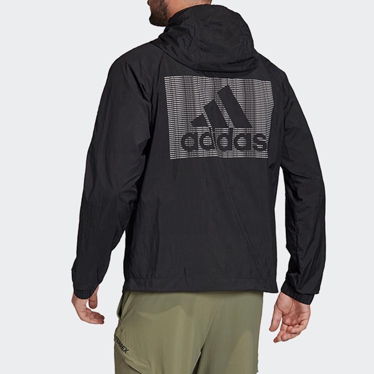 Мужская куртка adidas Logo Hooded Jacket (черная) — фото 4