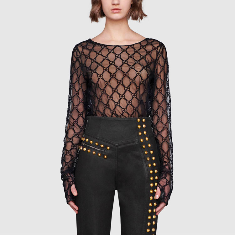 Женская футболка Gucci из тюля (черная) — фото 2