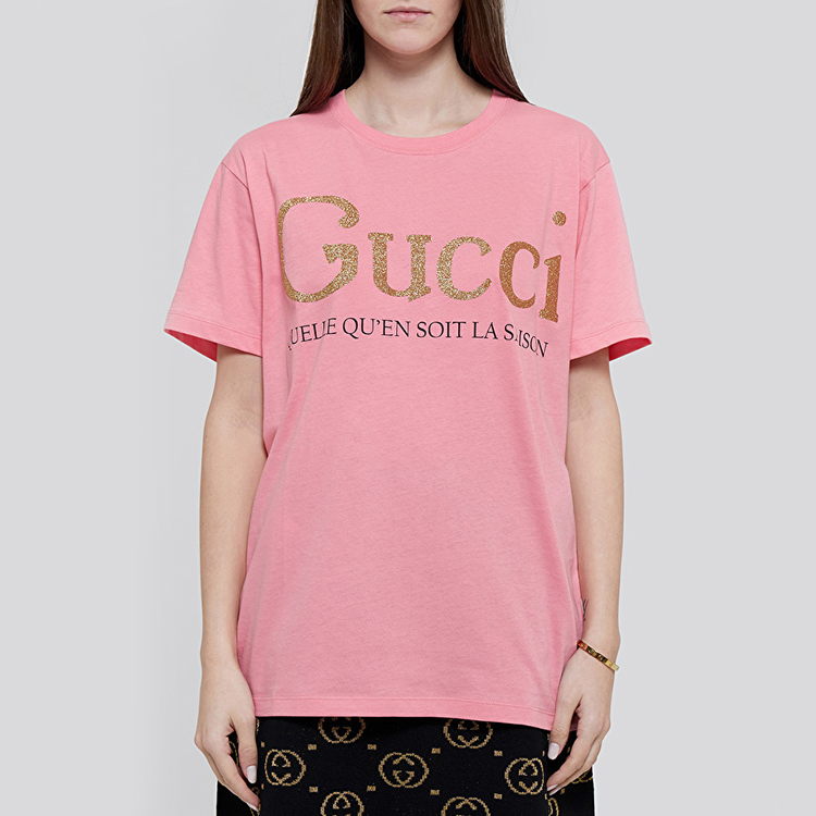 Женская футболка Gucci (розовая) — фото 5