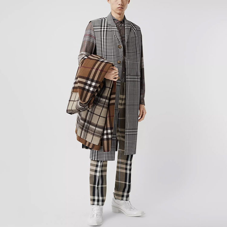 Мужское пальто Burberry Checked Wool Coat (бежево-коричневое) — фото 4