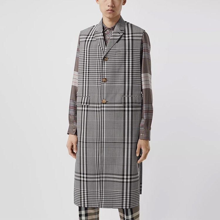 Мужское пальто Burberry Checked Wool Coat (бежево-коричневое) — фото 2