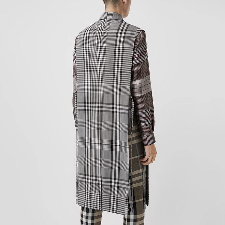 Мужское пальто Burberry Checked Wool Coat (бежево-коричневое) — фото 3