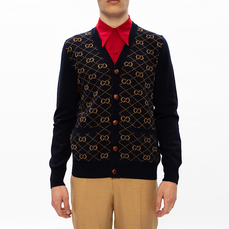 Мужской свитер Gucci С V-образным вырезом (темно-синий) — фото 4