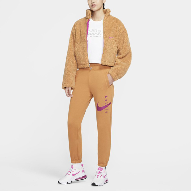 Nike Sportswear Swoosh Logo Fleece Lined Thermal Casual Sports Sweatpants Full Length Pants Women’s Spicy Sauce Yellow
