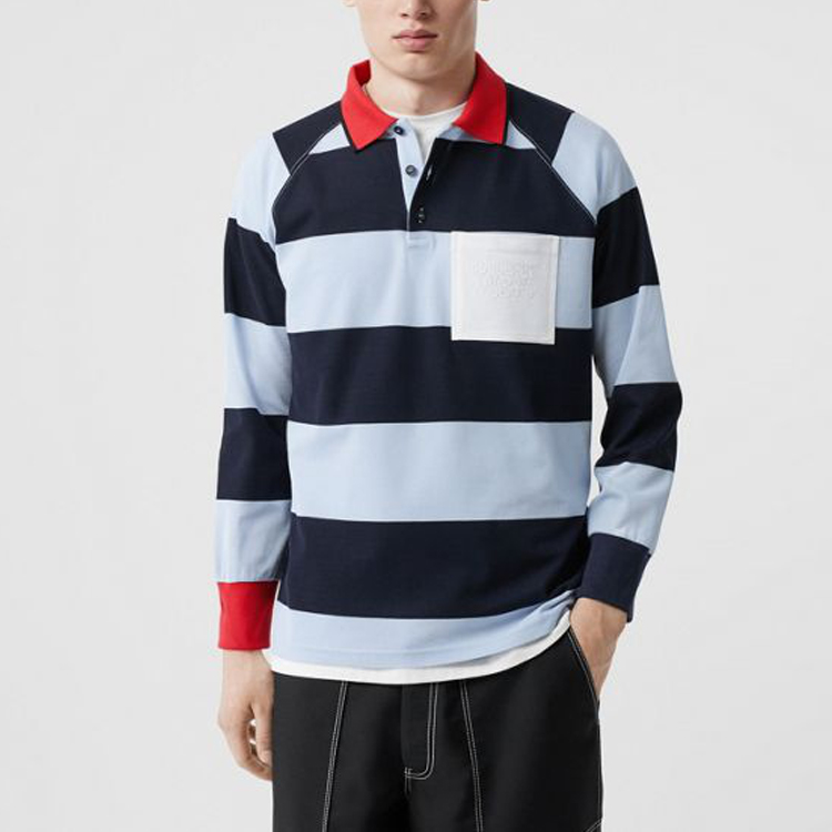Мужская рубашка-поло Burberry Color Block Polo (синяя) — фото 2