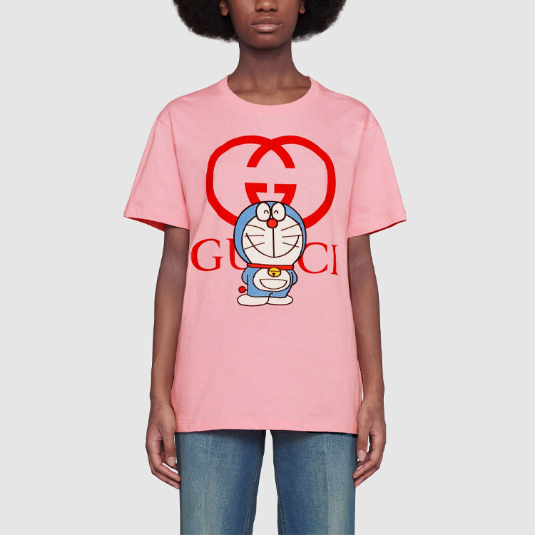 Женская футболка Gucci x Doraemon (розовая) — фото 2