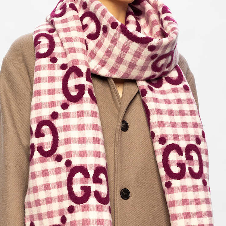 Женский шарф Gucci Double G (розовый) — фото 5
