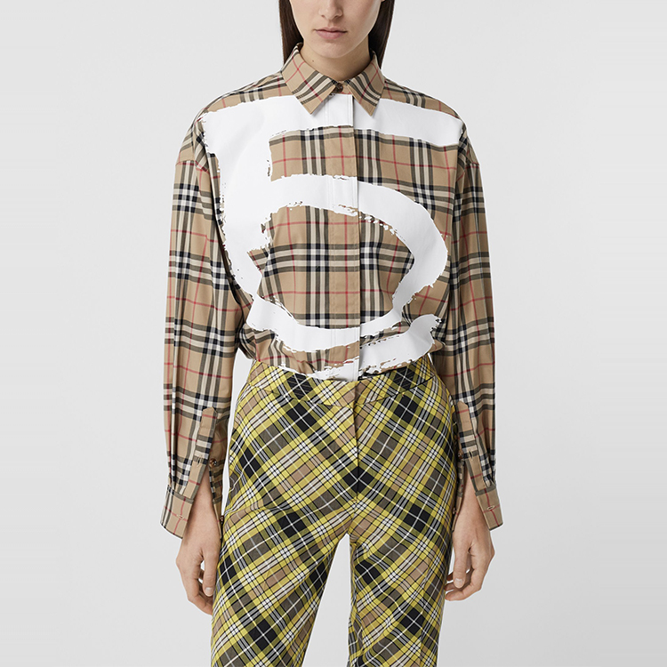 Женская рубашка Burberry (бежевая) — фото 3