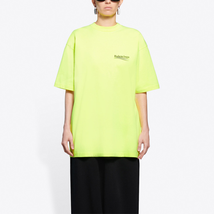 Женская футболка Balenciaga Political Campaign (флуоресцентно-желтая) — фото 3